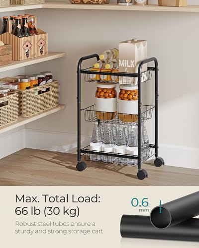 SONGMICS 3-Tier Steel Rolling Cart with Removable Baskets