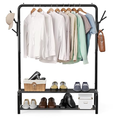 Simple Houseware 52" W Freestanding Closet Garment Rack with Shelves, Black