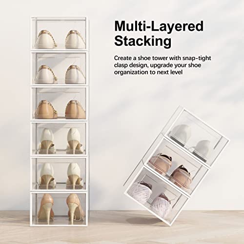 SEE SPRING 12 Pack Shoe Storage Box, Clear Plastic Stackable Shoe Organizer for Closet, Space Saving Foldable Shoe Rack Sneaker Container Bin Holder