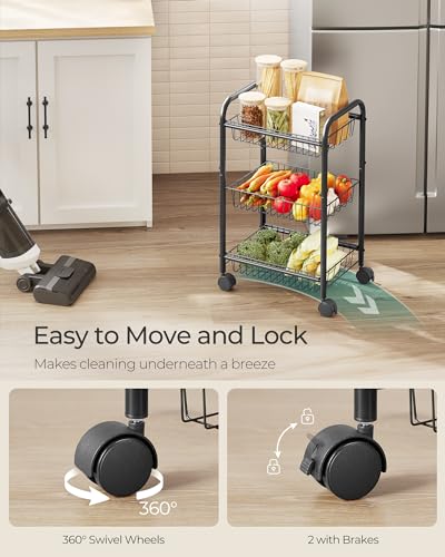 SONGMICS 3-Tier Steel Rolling Cart with Removable Baskets