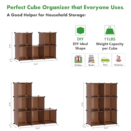 C&AHOME 6-Cube Storage Organizer Cube Shelf Closet Storage Bookcase, Brown