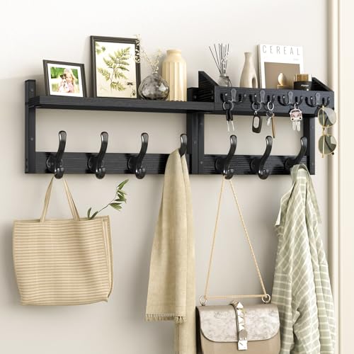 Evermagin 29" Coat Rack Wall Mount with Shelf for Entryway, Black