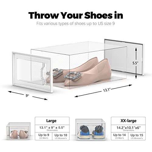 SEE SPRING 12 Pack Shoe Storage Box, Clear Plastic Stackable Shoe Organizer for Closet, Space Saving Foldable Shoe Rack Sneaker Container Bin Holder