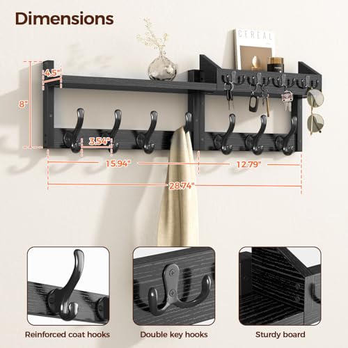 Evermagin 29" Coat Rack Wall Mount with Shelf for Entryway, Black