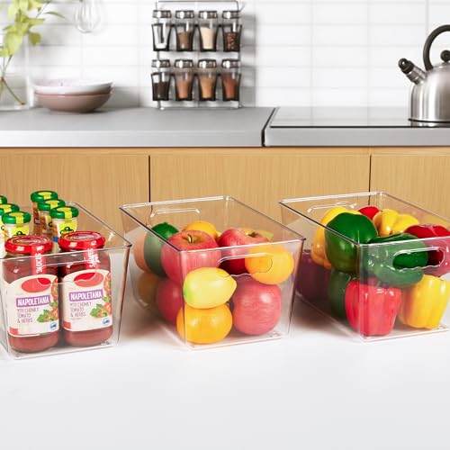 YIHONG 6 Pack Clear Storage Bins, Pantry Organizer Bins with Handle, Large