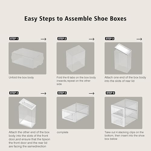 SEE SPRING 12 Pack Shoe Storage Box, Clear Plastic Stackable Shoe Organizer for Closet, Space Saving Foldable Shoe Rack Sneaker Container Bin Holder