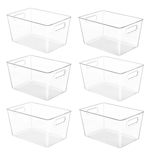 YIHONG 6 Pack Clear Storage Bins, Pantry Organizer Bins with Handle, Large