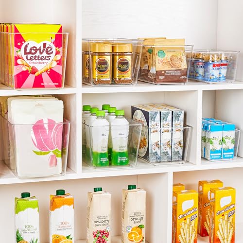 YIHONG 6 Pack Clear Storage Bins, Pantry Organizer Bins with Handle, Large