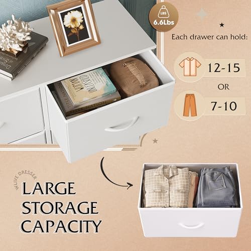 WLIVE 8 Drawer White Fabric Dresser for Bedroom, Tall Storage Tower