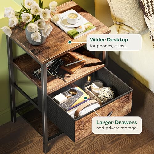 Huuger Nightstand Set of 2, Night Stand with Fabric Drawer, Mesh Shelf