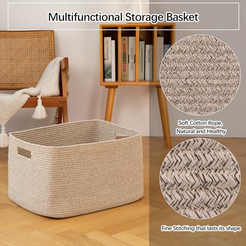OIAHOMY 75L Large Blanket Basket Woven Cotton Rope Storage Basket Brown