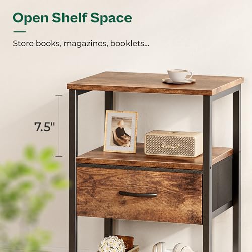 Huuger Nightstand Set of 2, Night Stand with Fabric Drawer, Mesh Shelf