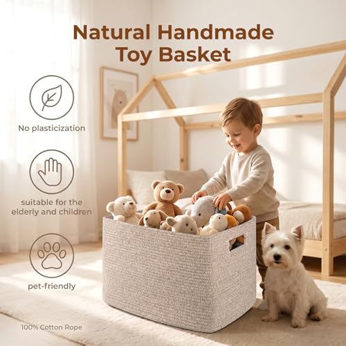 OIAHOMY 75L Large Blanket Basket Woven Cotton Rope Storage Basket Brown