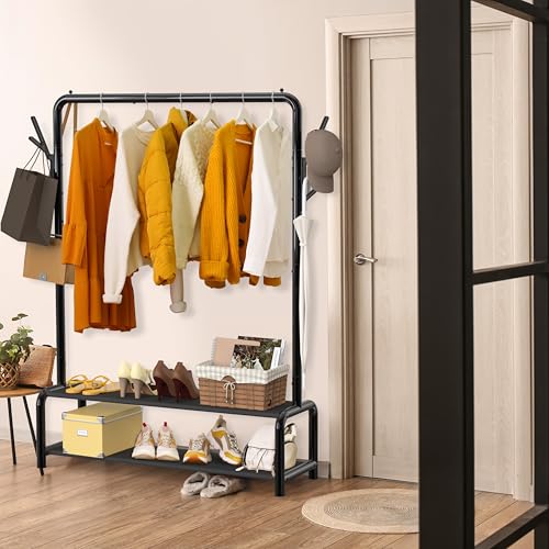 Simple Houseware 52" W Freestanding Closet Garment Rack with Shelves, Black