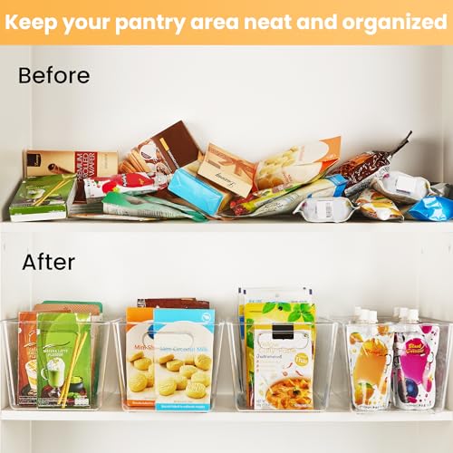 YIHONG 6 Pack Clear Storage Bins, Pantry Organizer Bins with Handle, Large