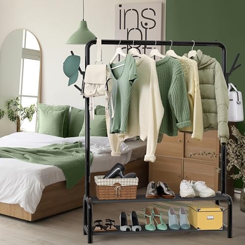Simple Houseware 52" W Freestanding Closet Garment Rack with Shelves, Black