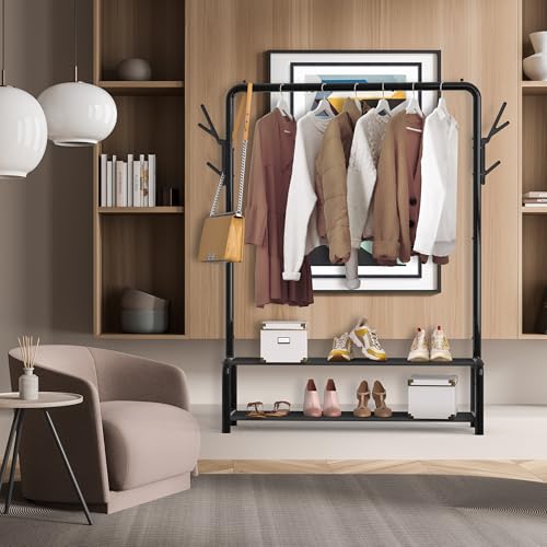 Simple Houseware 52" W Freestanding Closet Garment Rack with Shelves, Black