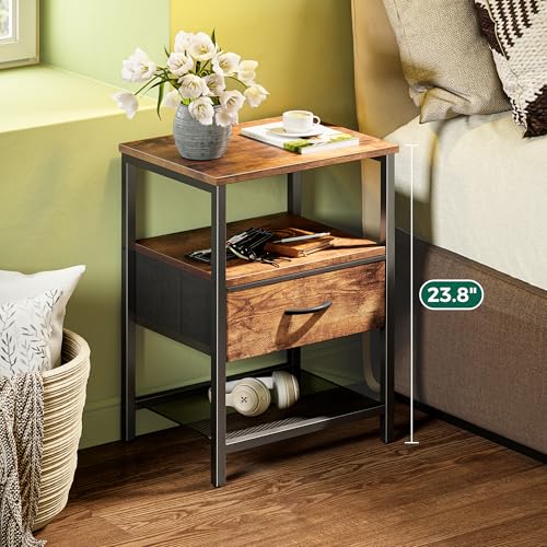 Huuger Nightstand Set of 2, Night Stand with Fabric Drawer, Mesh Shelf