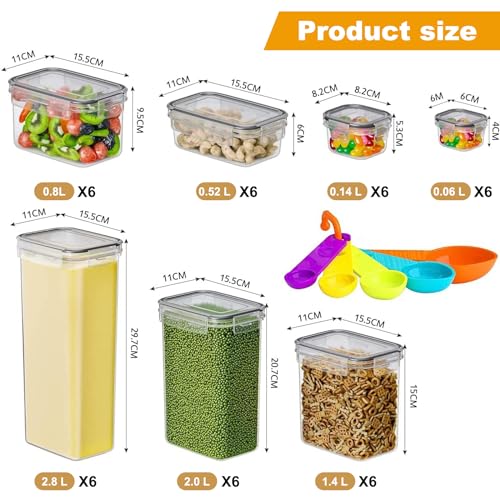 42pcs Airtight Containers, Clear Stackable Dry Food Storage