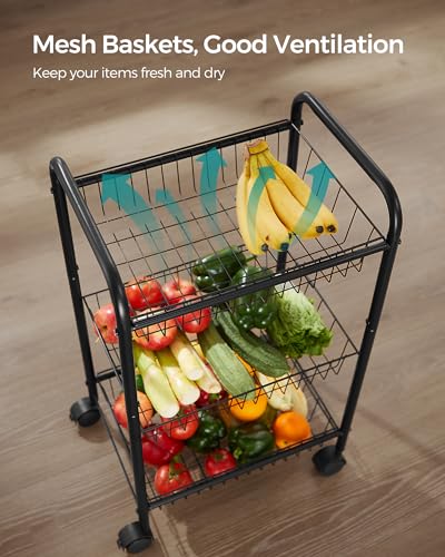 SONGMICS 3-Tier Steel Rolling Cart with Removable Baskets