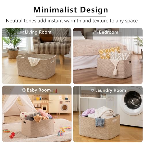 OIAHOMY 75L Large Blanket Basket Woven Cotton Rope Storage Basket Brown