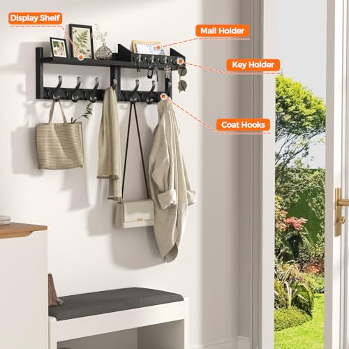 Evermagin 29" Coat Rack Wall Mount with Shelf for Entryway, Black