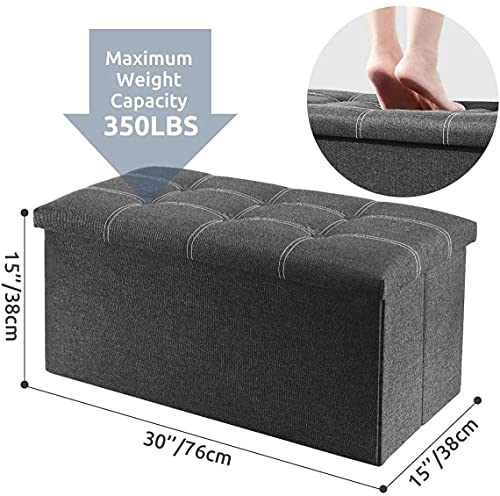 YOUDENOVA Ottoman with Storage, 30" Storage Ottoman Bench, Linen Gray