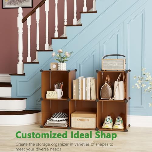 C&AHOME 6-Cube Storage Organizer Cube Shelf Closet Storage Bookcase, Brown