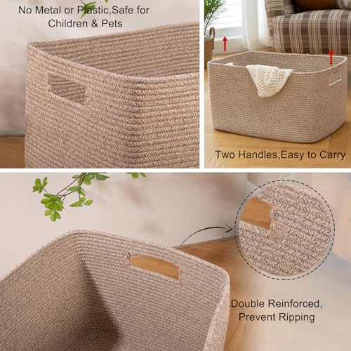OIAHOMY 75L Large Blanket Basket Woven Cotton Rope Storage Basket Brown