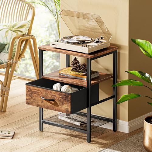 Huuger Nightstand Set of 2, Night Stand with Fabric Drawer, Mesh Shelf