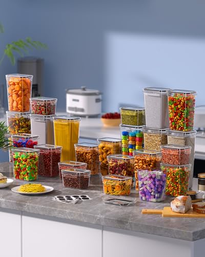 KEMETHY 36 PCS Airtight Food Storage Containers with Lids, Kitchen Pantry Organization and Storage, BPA-Free Plastic Scale Food Canisters for Cereal, Flour, Sugar, Dry Food, Include Labels & Marker