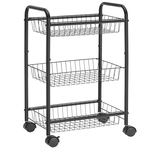 SONGMICS 3-Tier Steel Rolling Cart with Removable Baskets