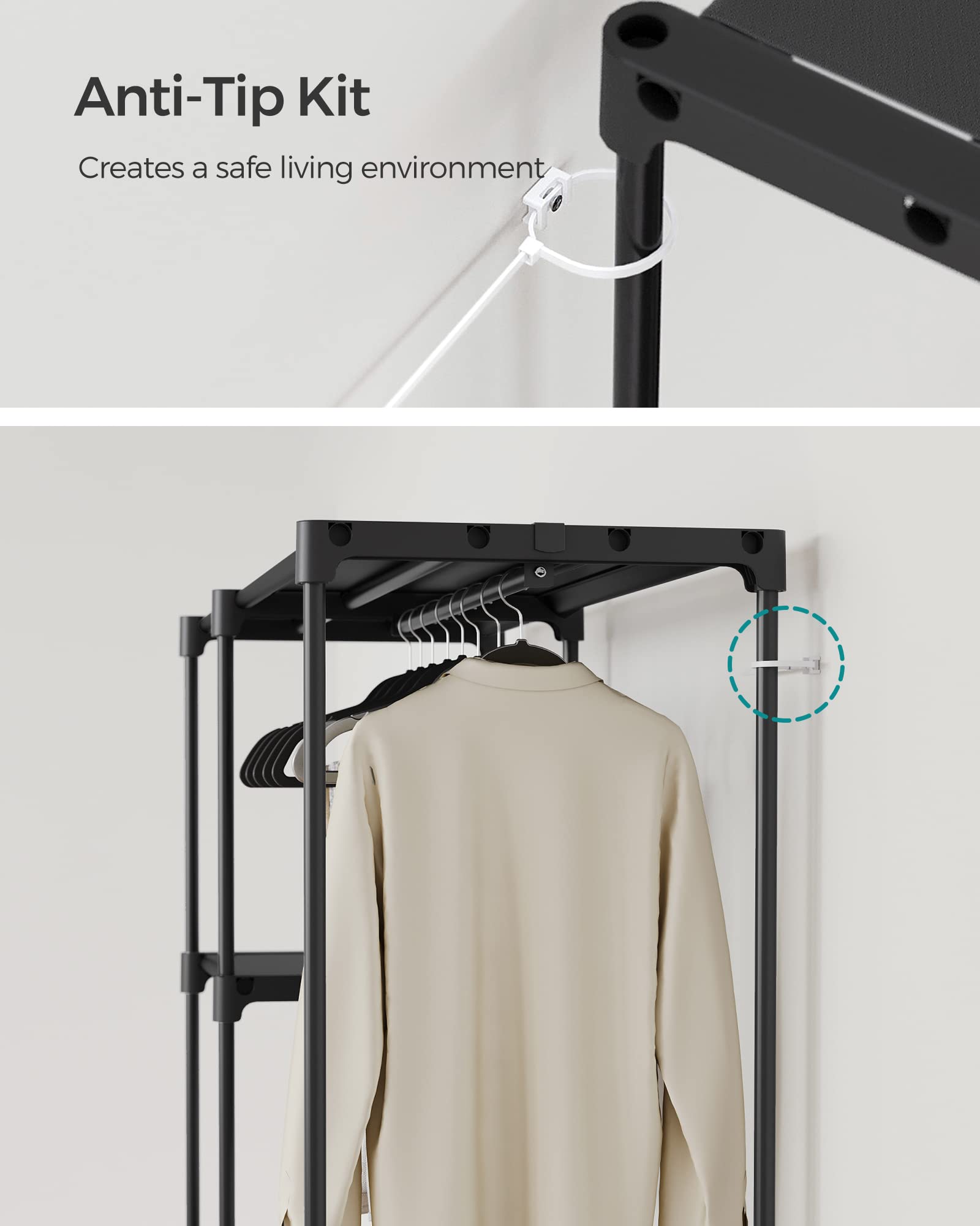SONGMICS Portable Closet, Storage Organizer, 48.8 x 16.9 x 71.7 Inches