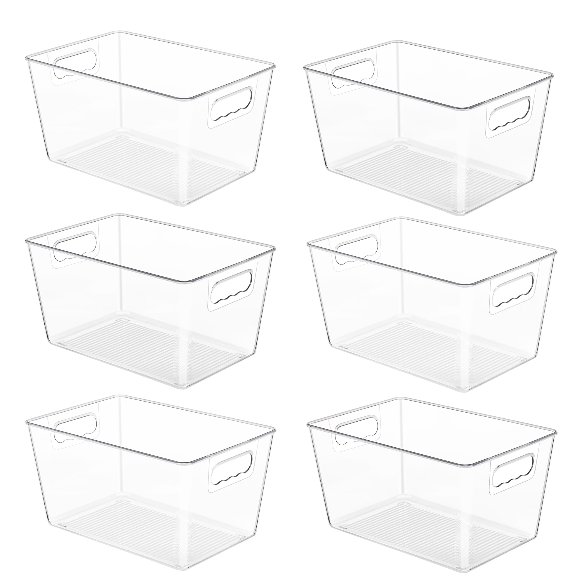 YIHONG 6 Pack Clear Storage Bins, Pantry Organizer Bins with Handle, Large