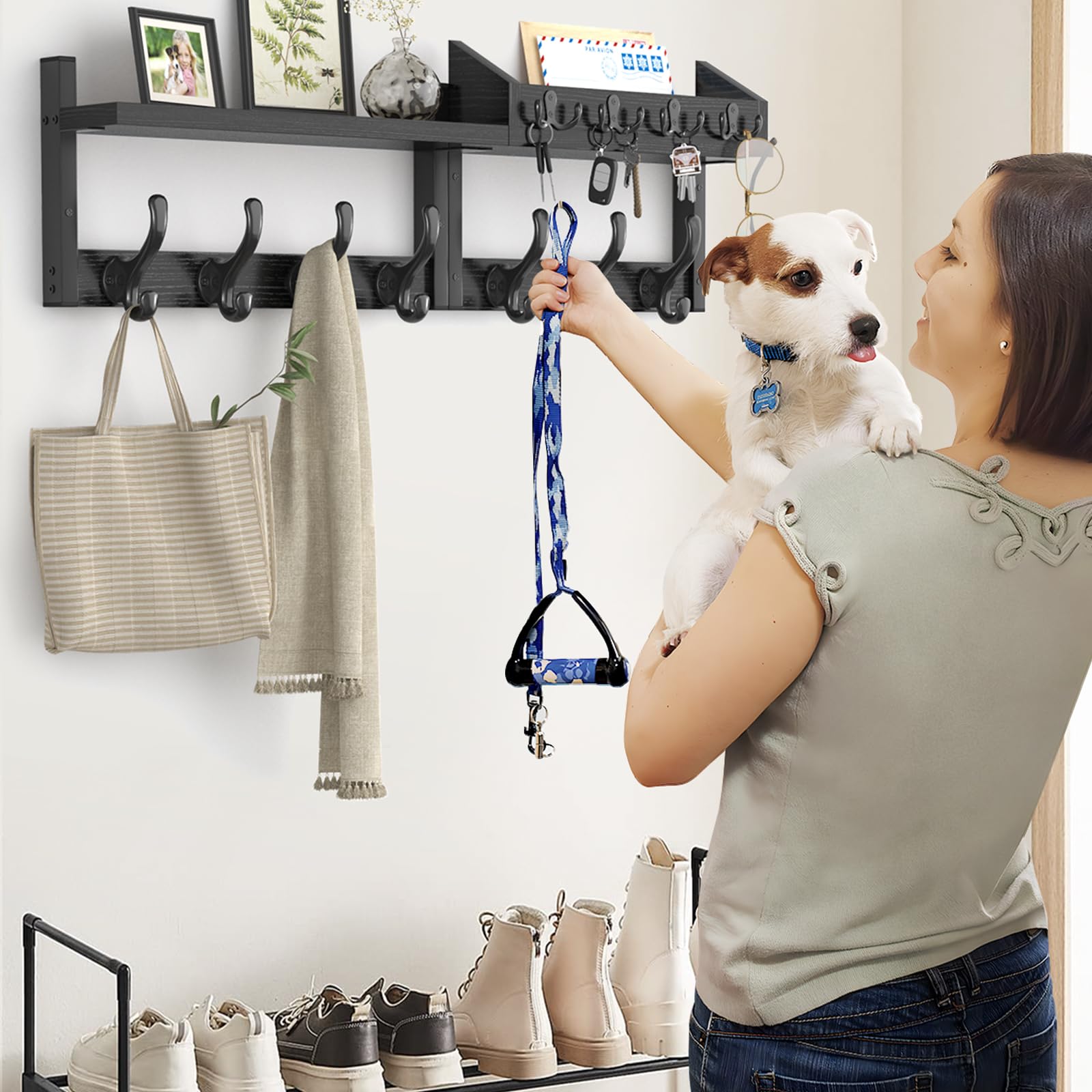 Evermagin 29" Coat Rack Wall Mount with Shelf for Entryway, Black
