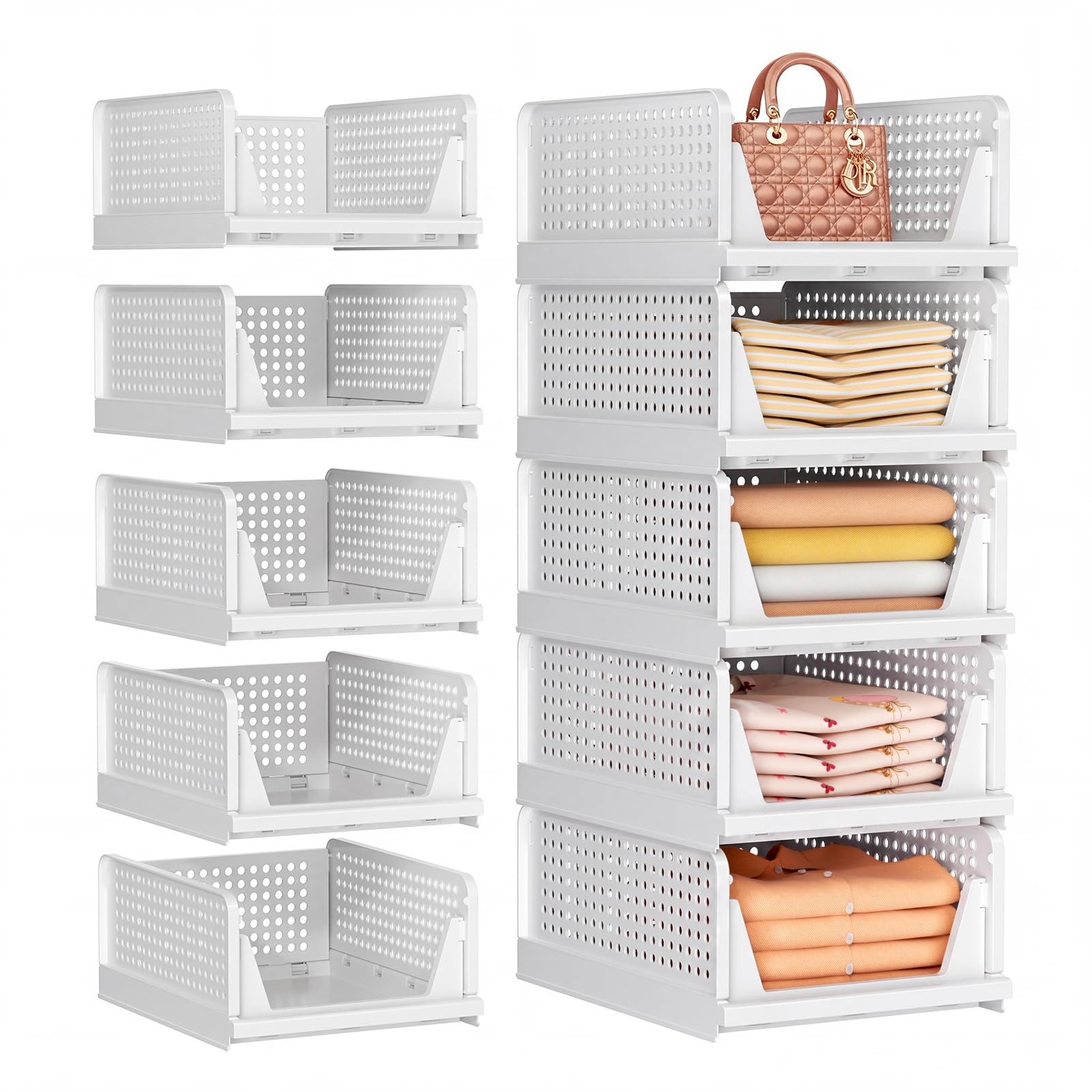 Upgraded Closet Organizers and Storage, Stackable Closet Organizer Basket