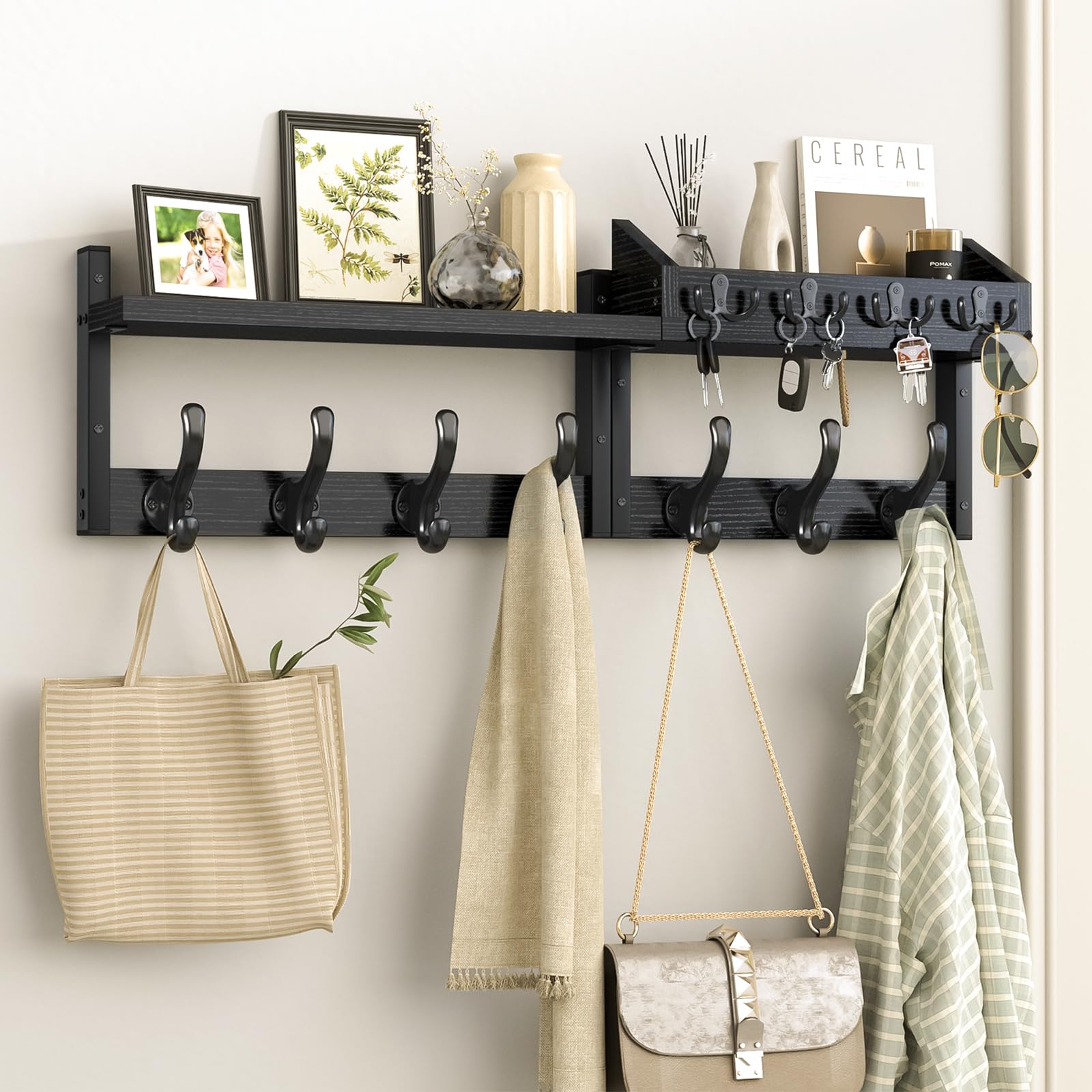 Evermagin 29" Coat Rack Wall Mount with Shelf for Entryway, Black