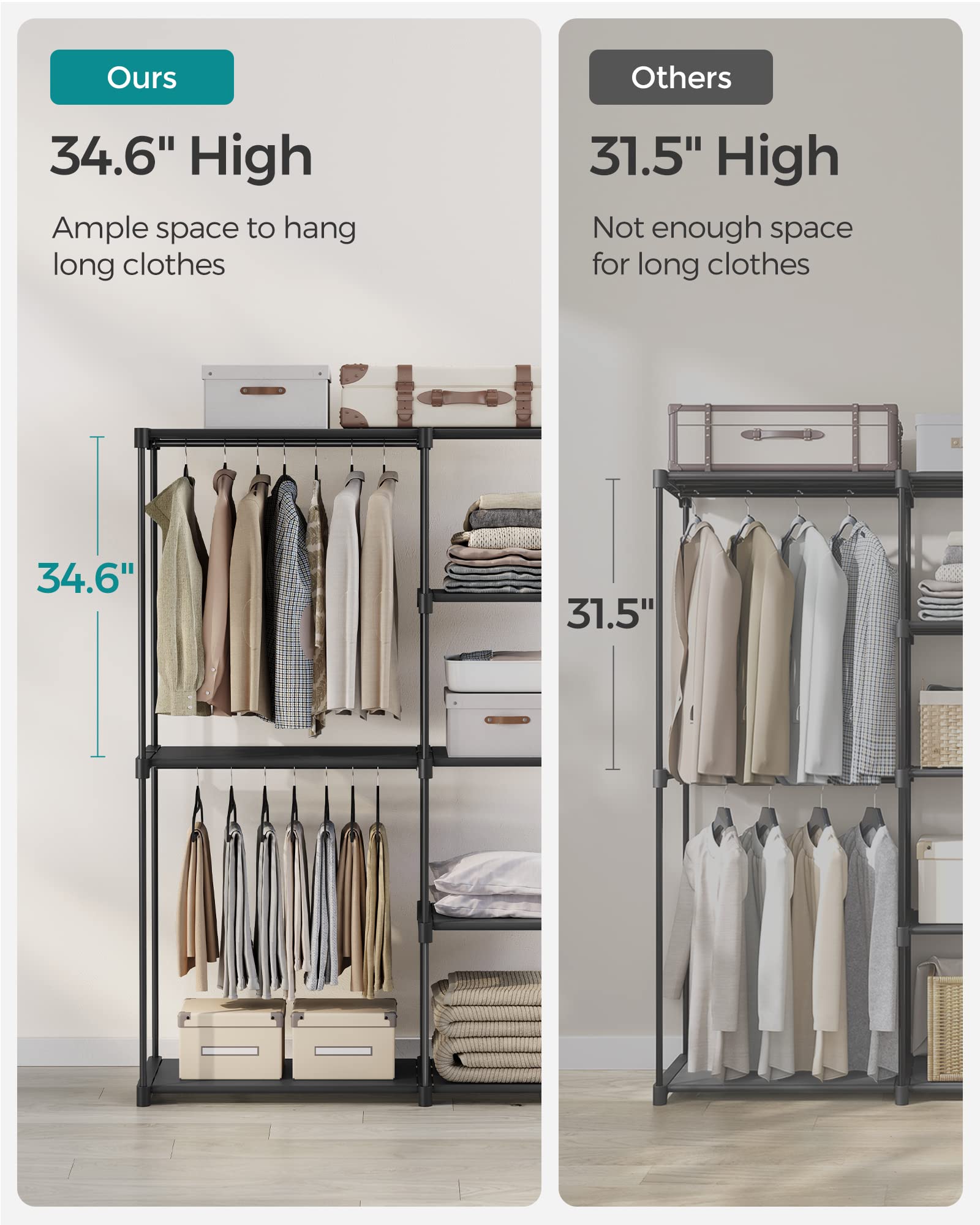 SONGMICS Portable Closet, Storage Organizer, 48.8 x 16.9 x 71.7 Inches
