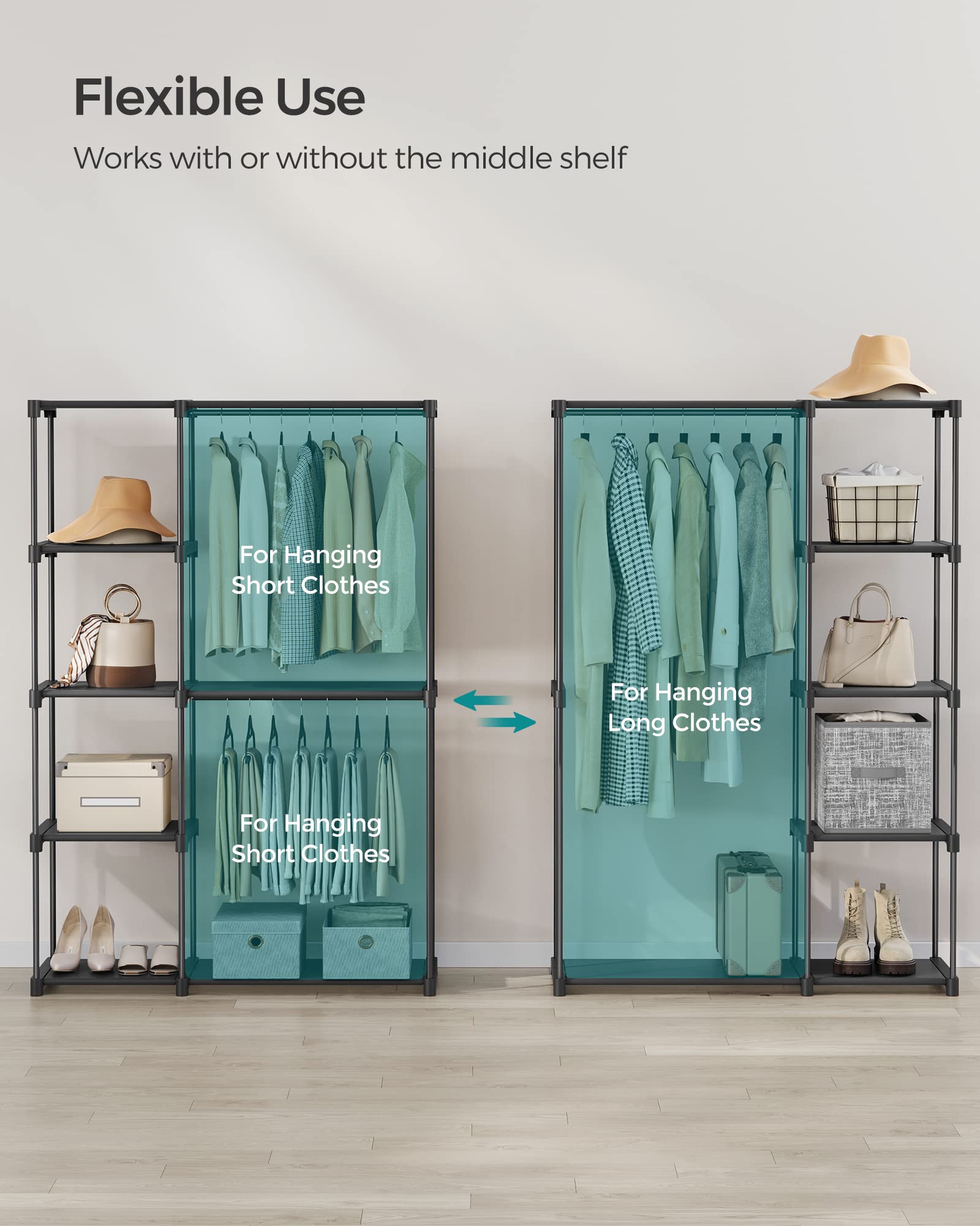 SONGMICS Portable Closet, Storage Organizer, 48.8 x 16.9 x 71.7 Inches