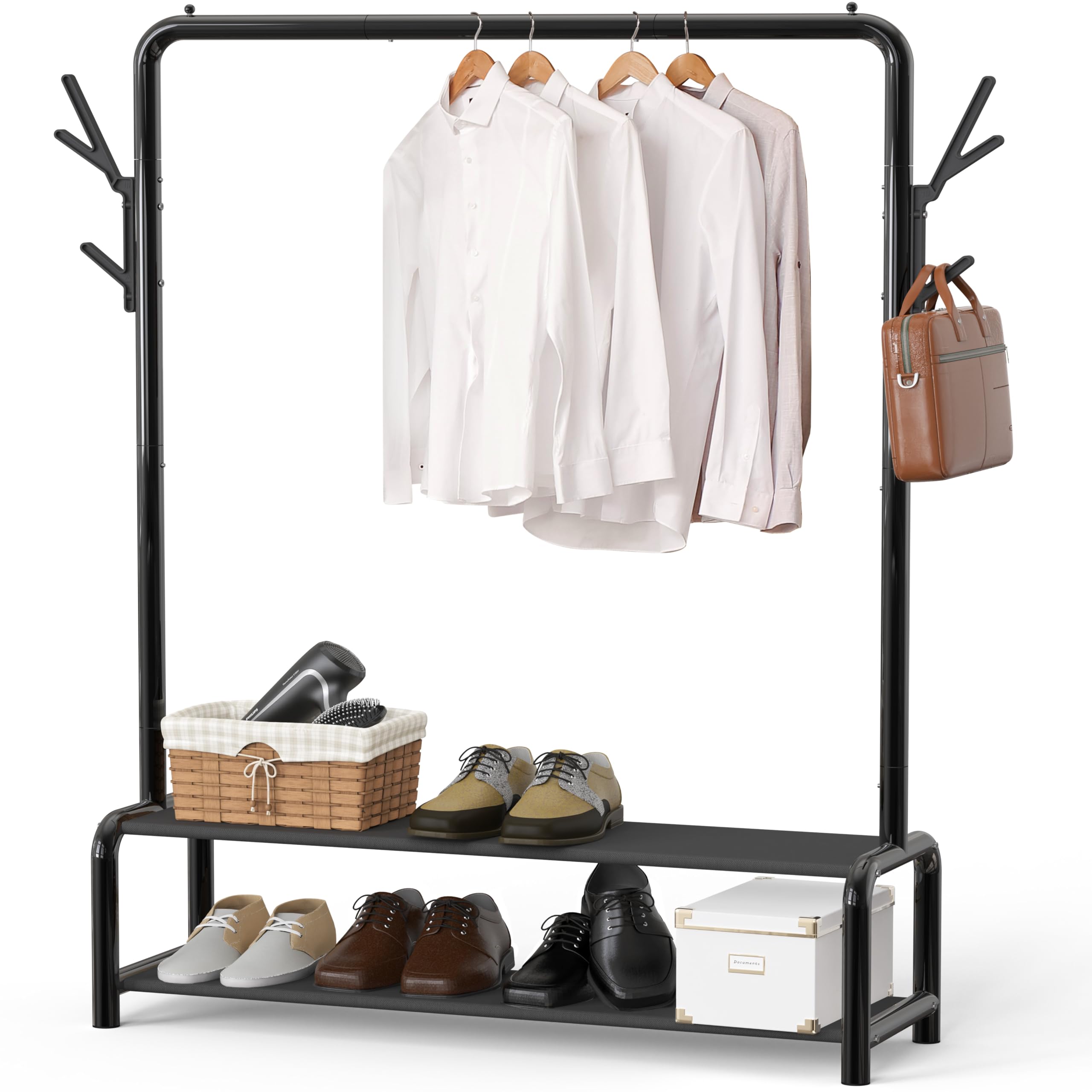 Simple Houseware 52" W Freestanding Closet Garment Rack with Shelves, Black