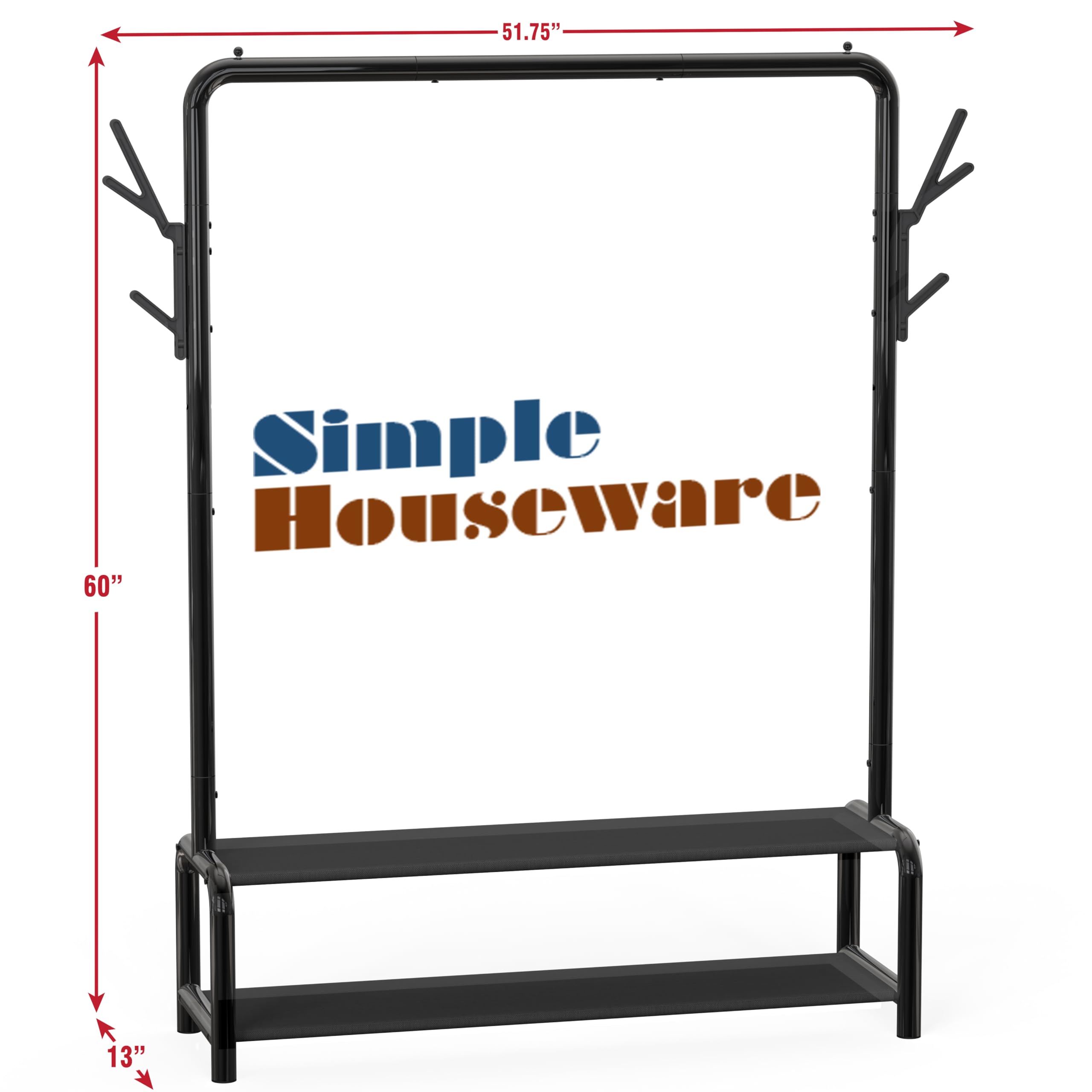 Simple Houseware 52" W Freestanding Closet Garment Rack with Shelves, Black