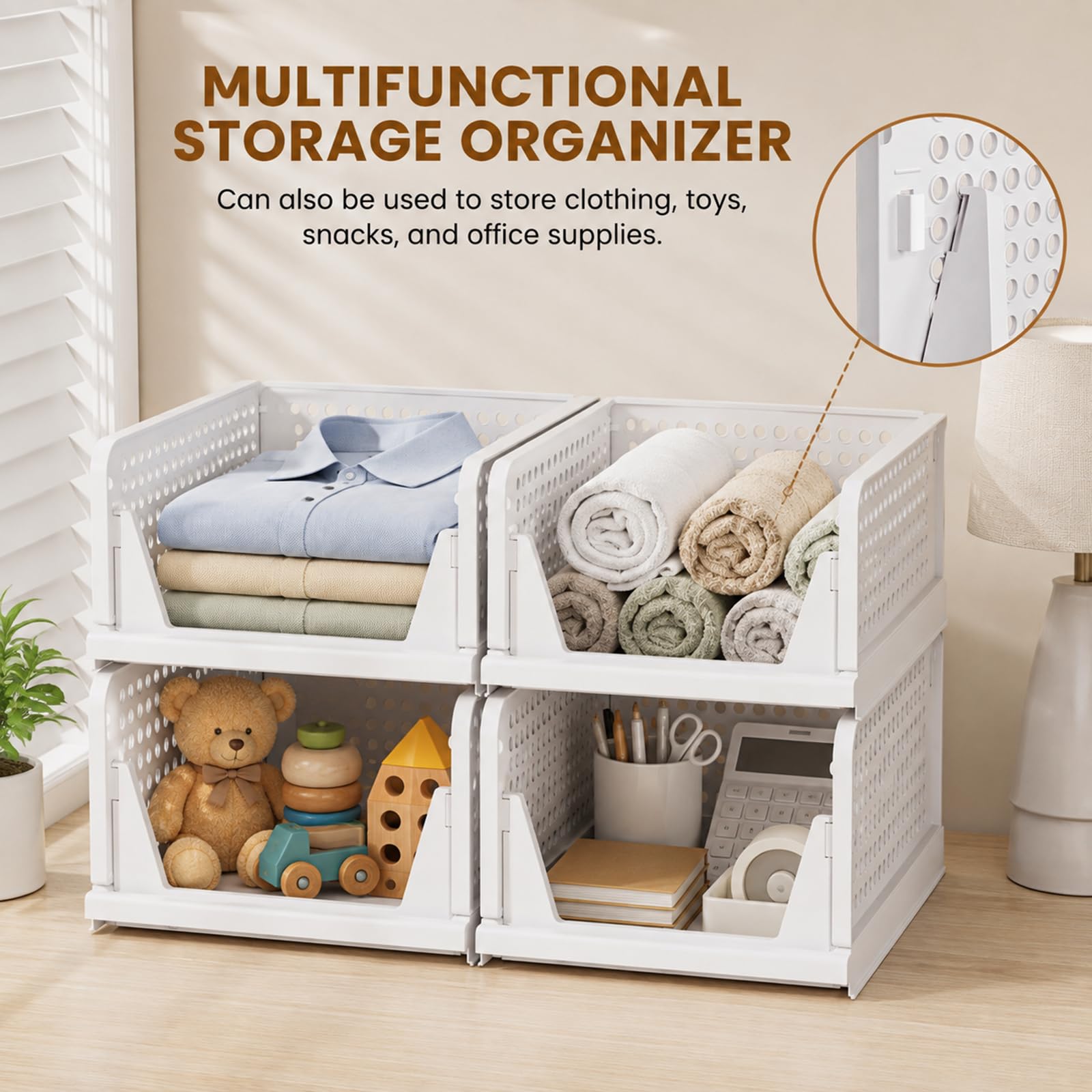 Upgraded Closet Organizers and Storage, Stackable Closet Organizer Basket