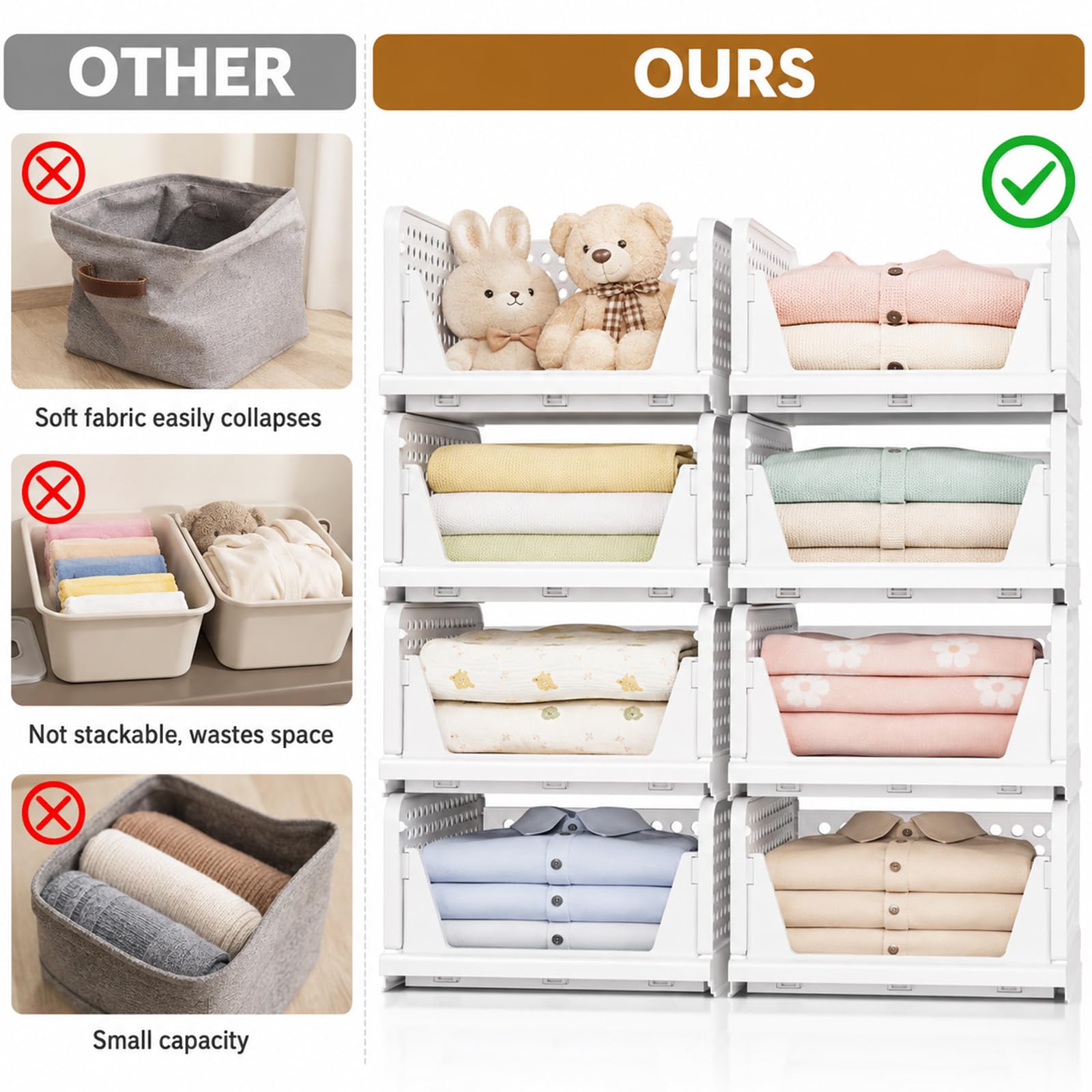 Upgraded Closet Organizers and Storage, Stackable Closet Organizer Basket
