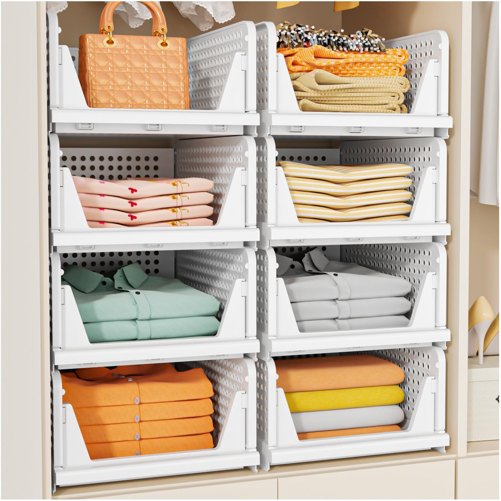 Upgraded Closet Organizers and Storage, Stackable Closet Organizer Basket