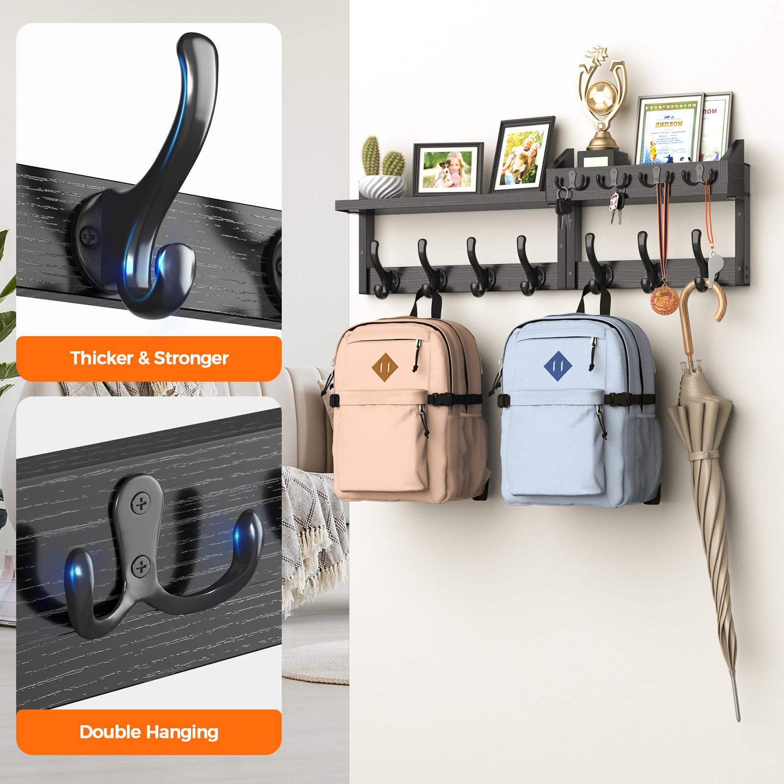Evermagin 29" Coat Rack Wall Mount with Shelf for Entryway, Black