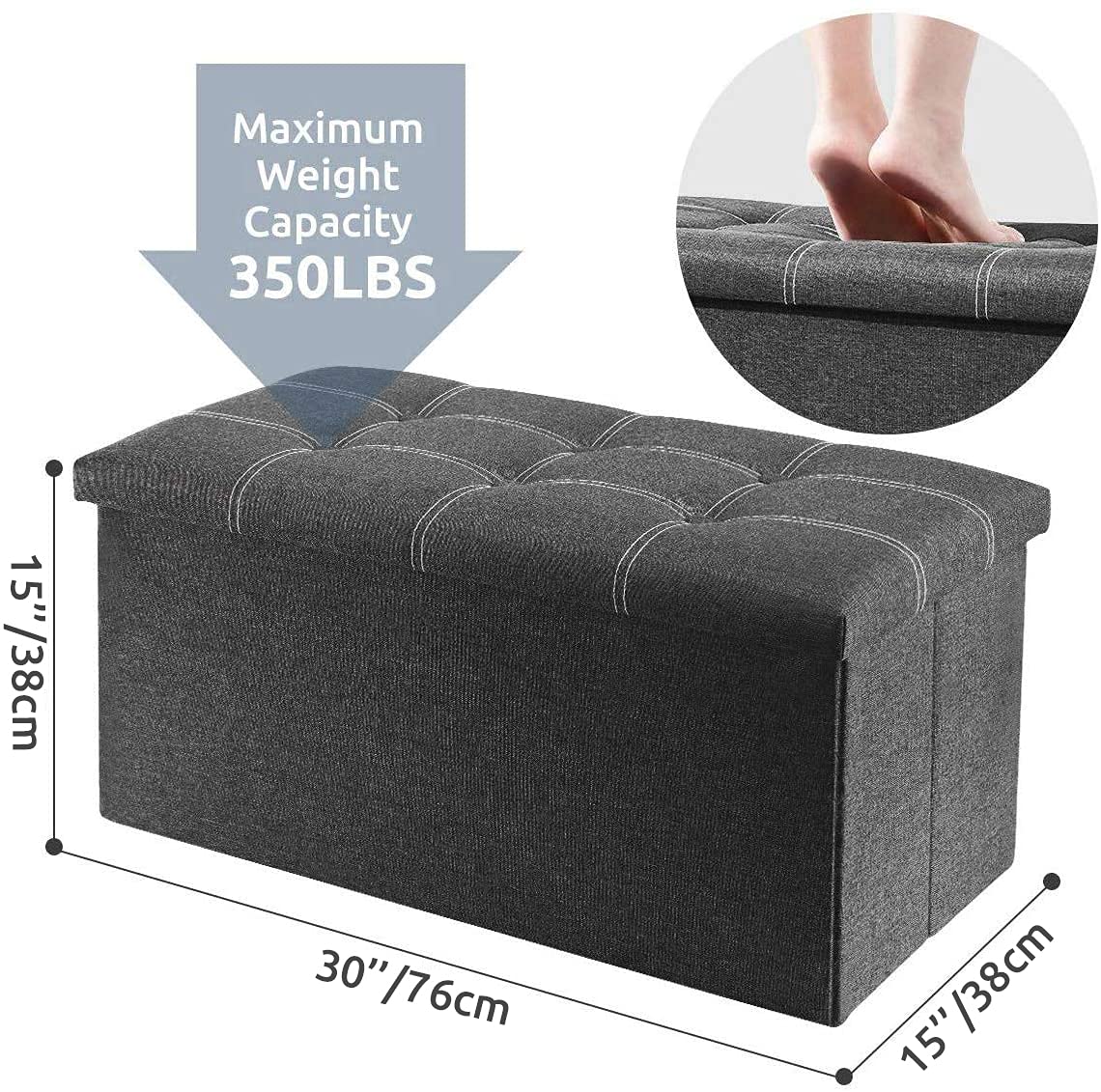 YOUDENOVA Ottoman with Storage, 30" Storage Ottoman Bench, Linen Gray