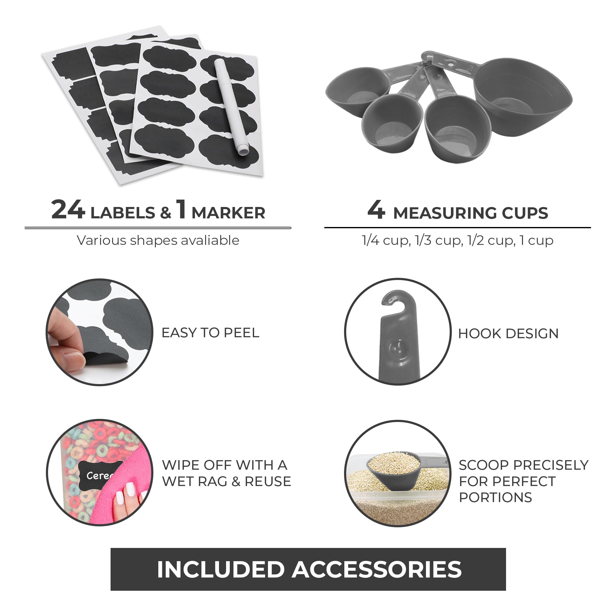 Freshware Kitchen Storage Containers with Lids, 48 PCS Airtight Food Storage Containers, Plastic Kitchen Containers, Pantry Containers for Cereal, Dry Food, Includes Labels, Marker & Measuring Spoons