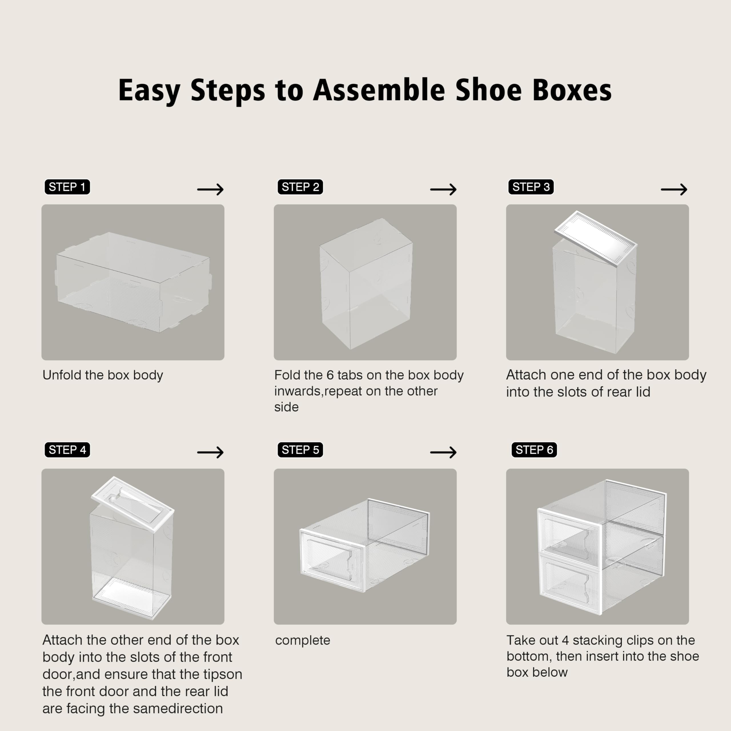 SEE SPRING 12 Pack Shoe Storage Box, Clear Plastic Stackable Shoe Organizer for Closet, Space Saving Foldable Shoe Rack Sneaker Container Bin Holder
