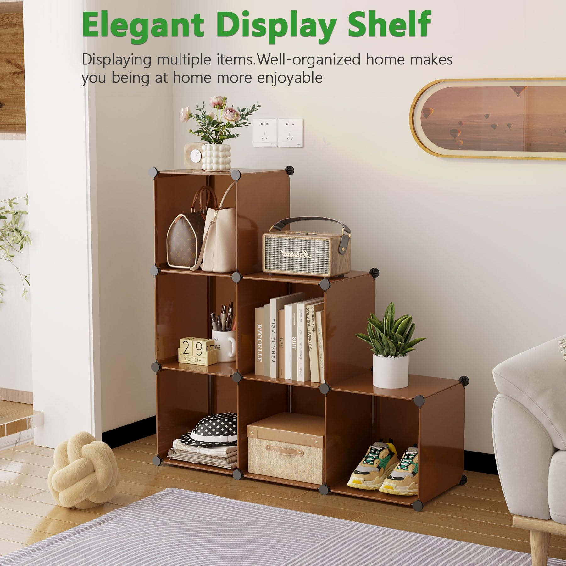 C&AHOME 6-Cube Storage Organizer Cube Shelf Closet Storage Bookcase, Brown
