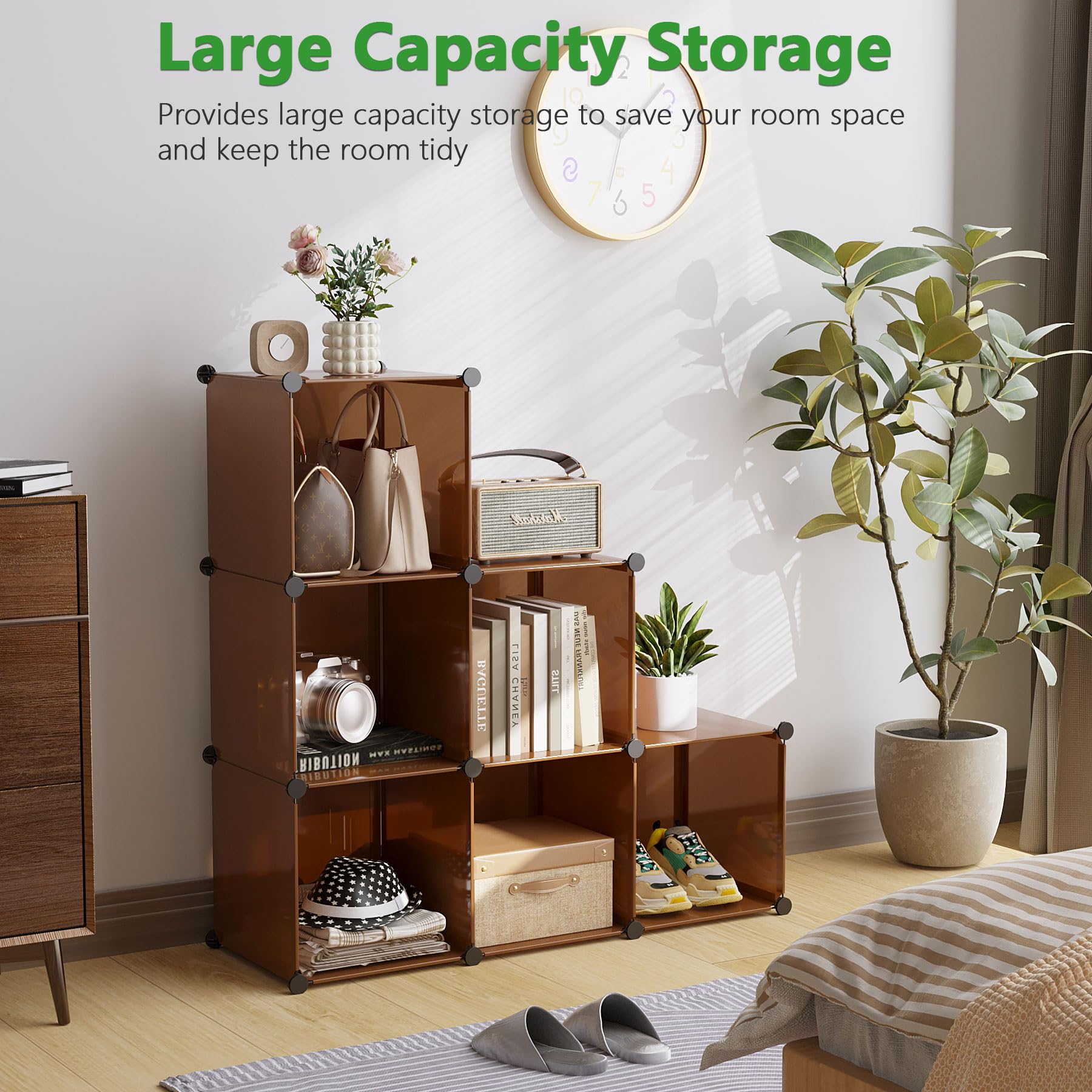 C&AHOME 6-Cube Storage Organizer Cube Shelf Closet Storage Bookcase, Brown